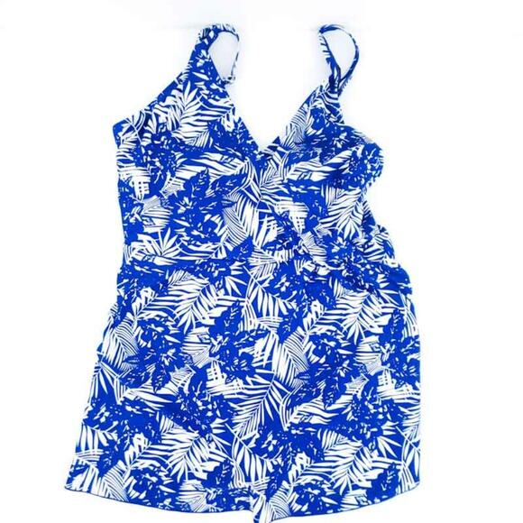 Alisha Levine Swimsuit Swimdress Skirted Blue Floral SZ 16 One Piece Modest - Picture 1 of 7